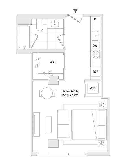 Floor plan for studio, 1 bath, 476 sqft